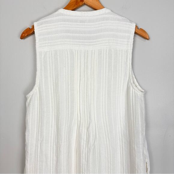 Faherty Isha Pintuck Organic Cotton Pleated Sleeveless Shift Dress Large White - Picture 10 of 15